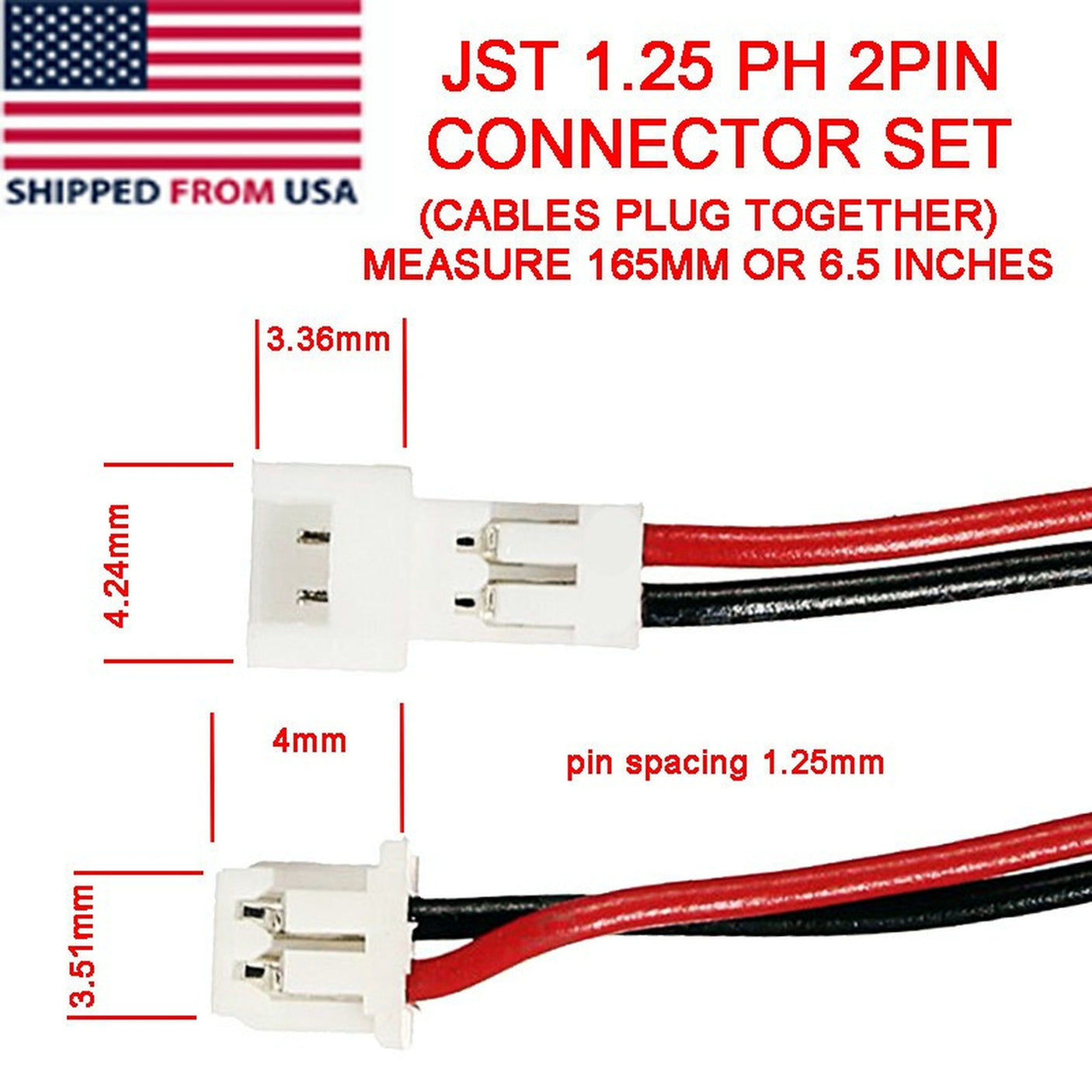 Câble prise JST 2 pin femelle x5pcs
