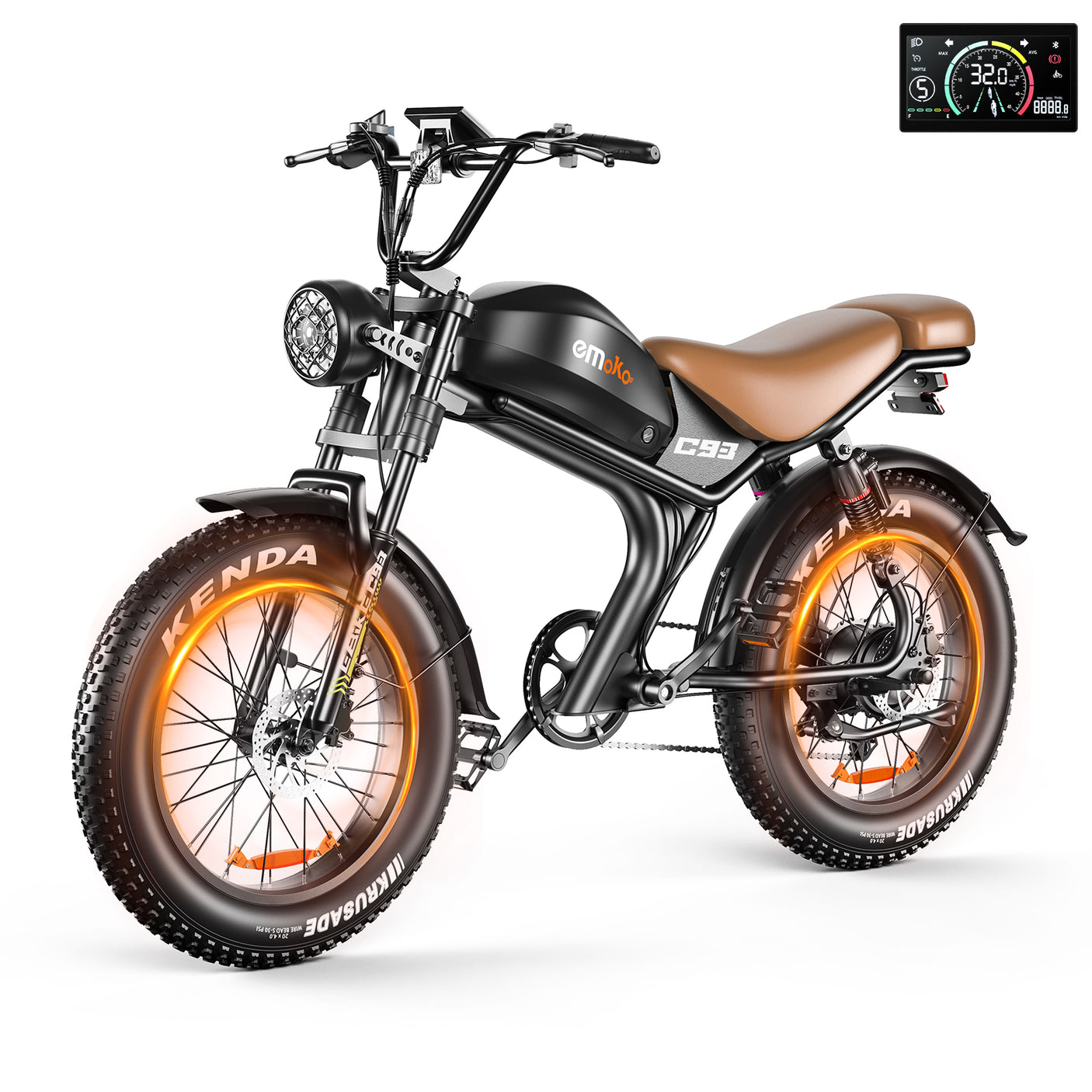 Emoko C93 fat bike électrique scrambler marron Single drive 1000W Voltix Belgique