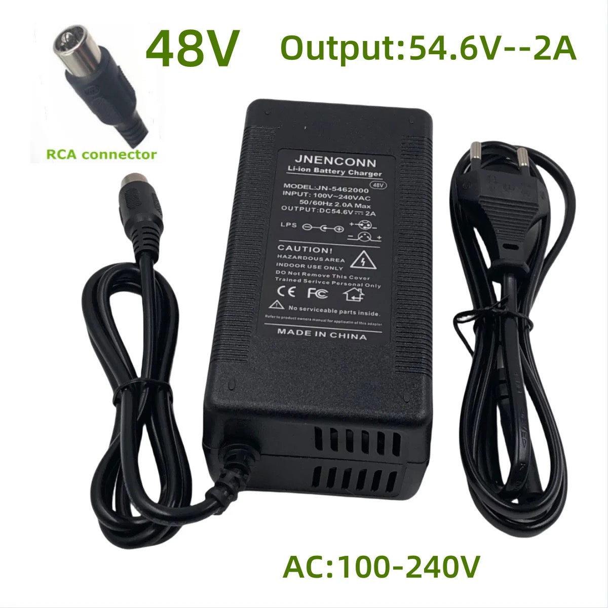 PACK Chargeur 48V ➡ 54.6V / 2A (connecteur RCA)