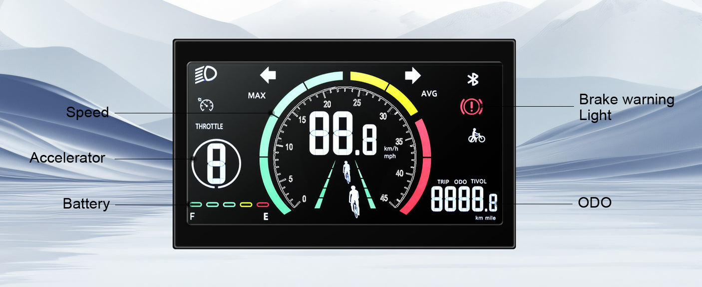 Écran LCD digital Emoko C93 — vitesse, batterie, ODO, Bluetooth, alerte freins