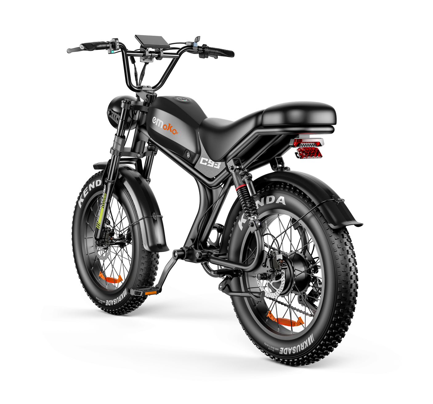 Emoko C93 vélo électrique 2000W vue 3/4 face, fat bike scrambler tout-terrain