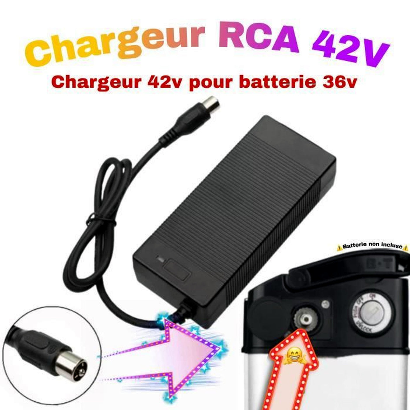 Pack Chargeur 36V ➡ 42V / 2A (connecteur RCA)