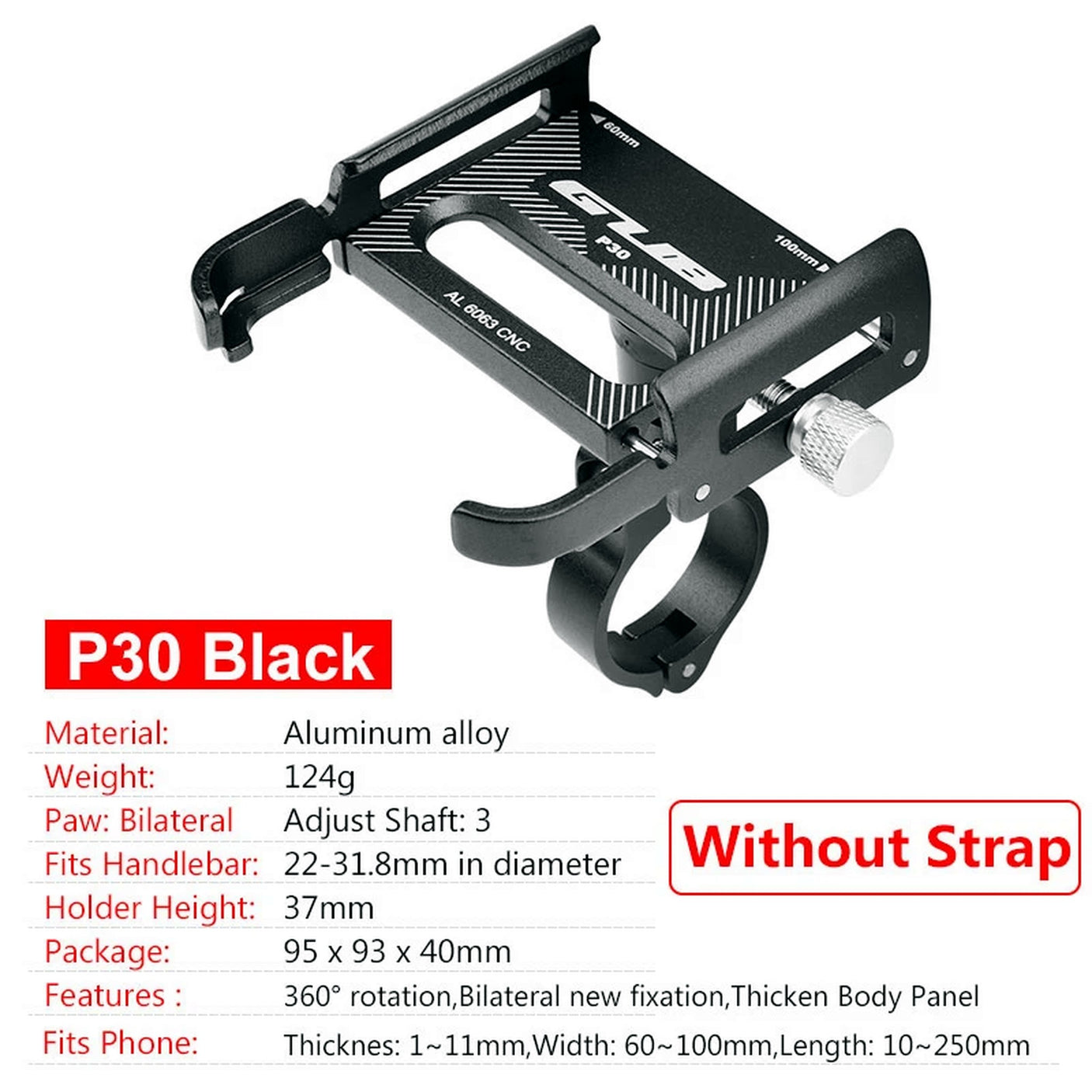 Support téléphone GUB P30 noir