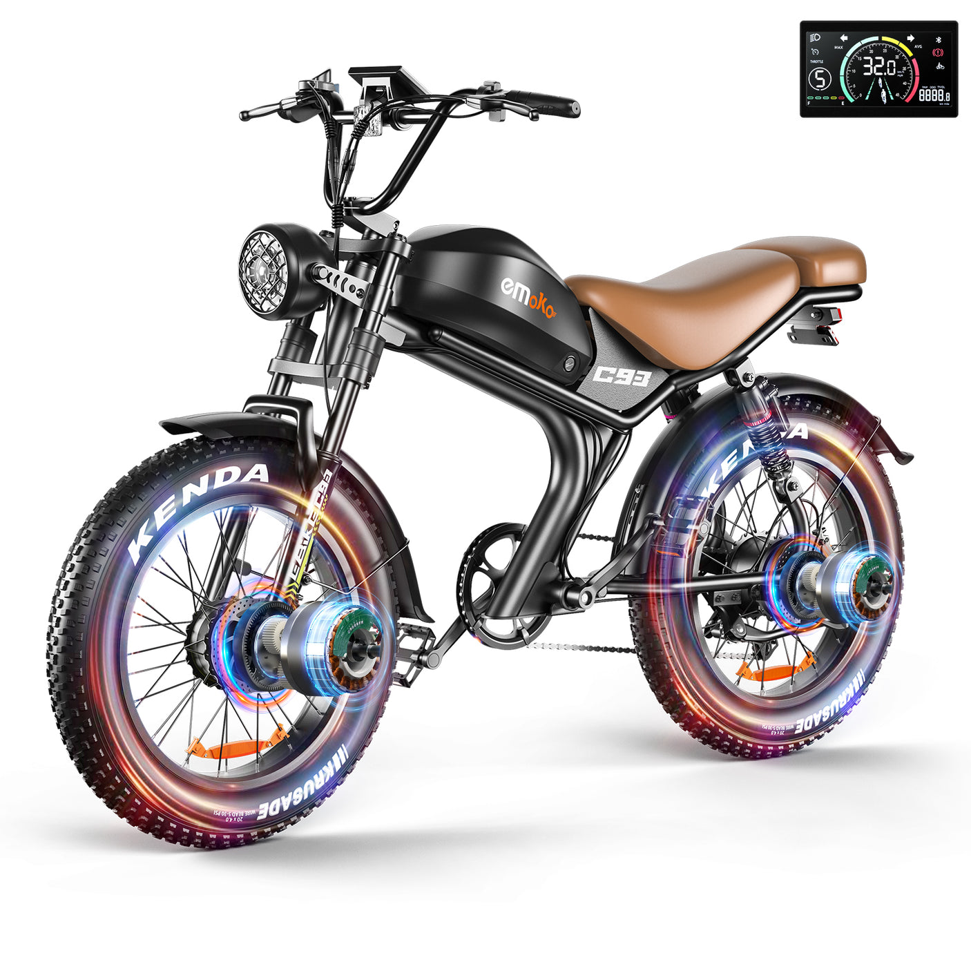 Emoko C93 fat bike électrique scrambler marron Dual drive 2000W Voltix Belgique